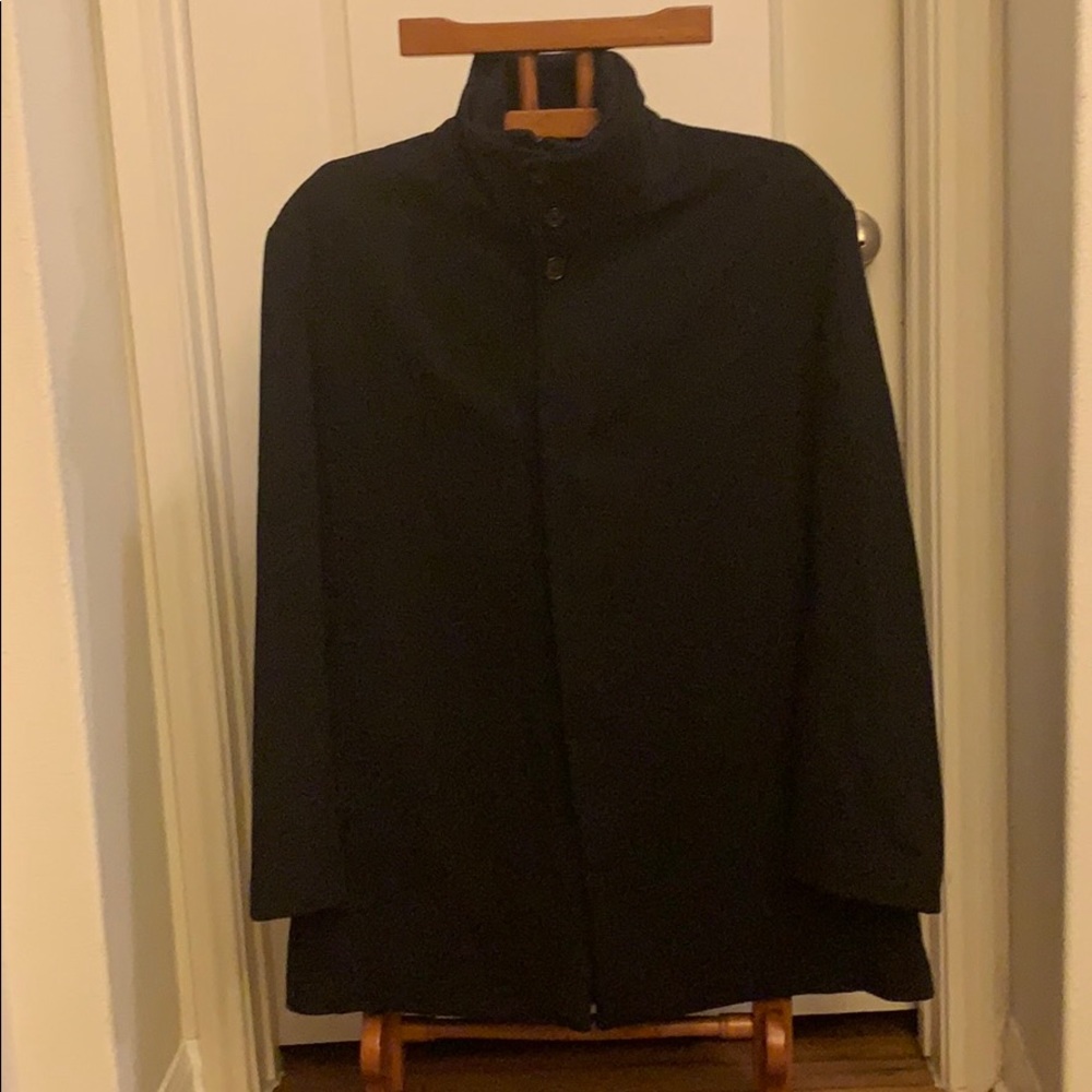 J.Farrar men’s modern fit BlackWool Blend overcoat